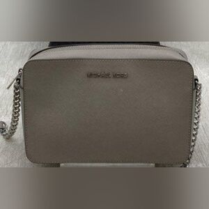 Michael Kors Jet Sets Grey Leather/Canvas Crossbody